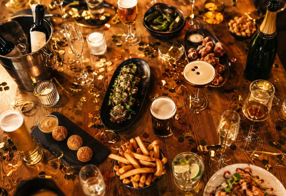 A celebration table full of drinks and sharing plates